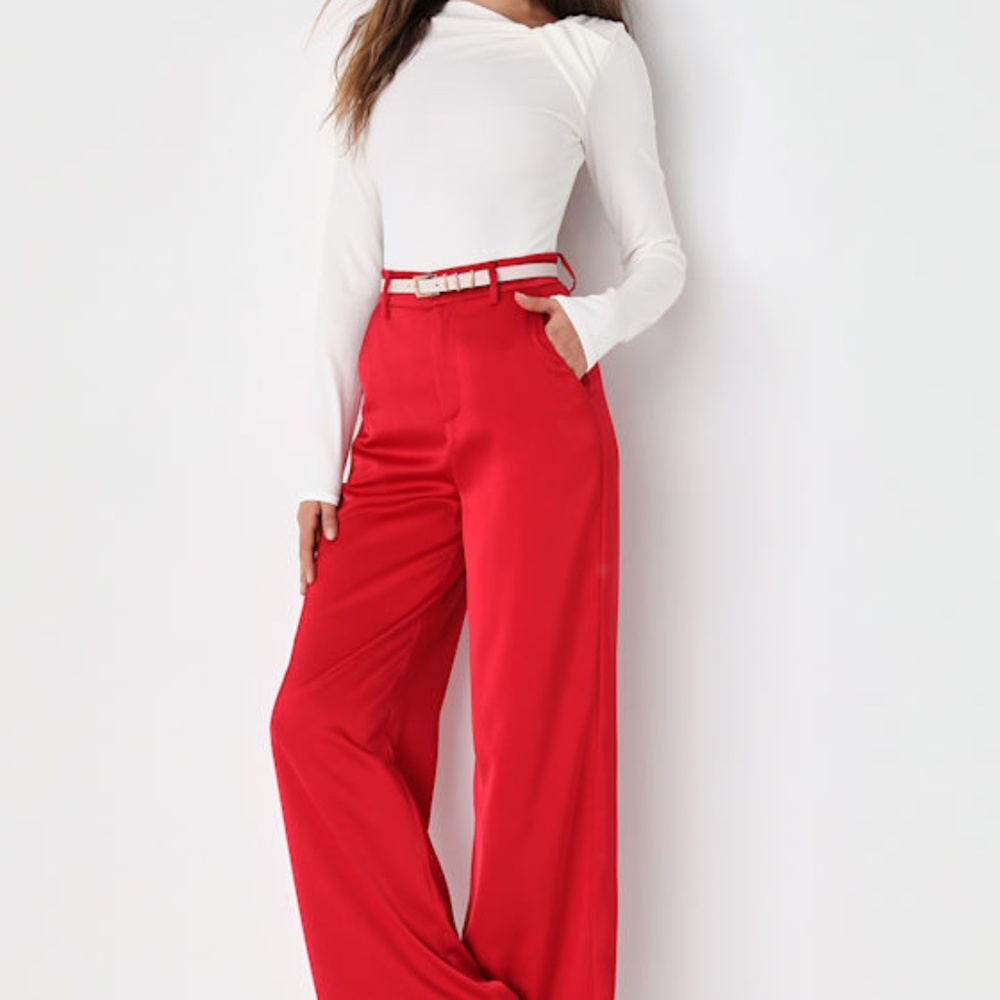 Lulus Modern Approach Red Satin Wide Leg Pants - Size XS